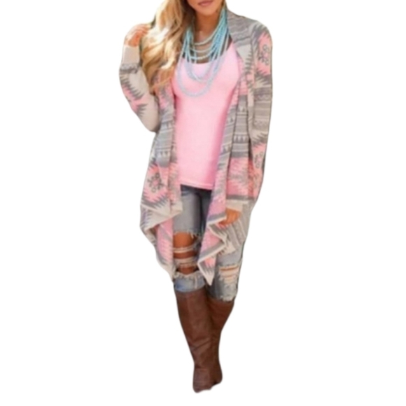 Aztec Print long sleeve Tribal Cardigan sweater top - Picture 1 of 9